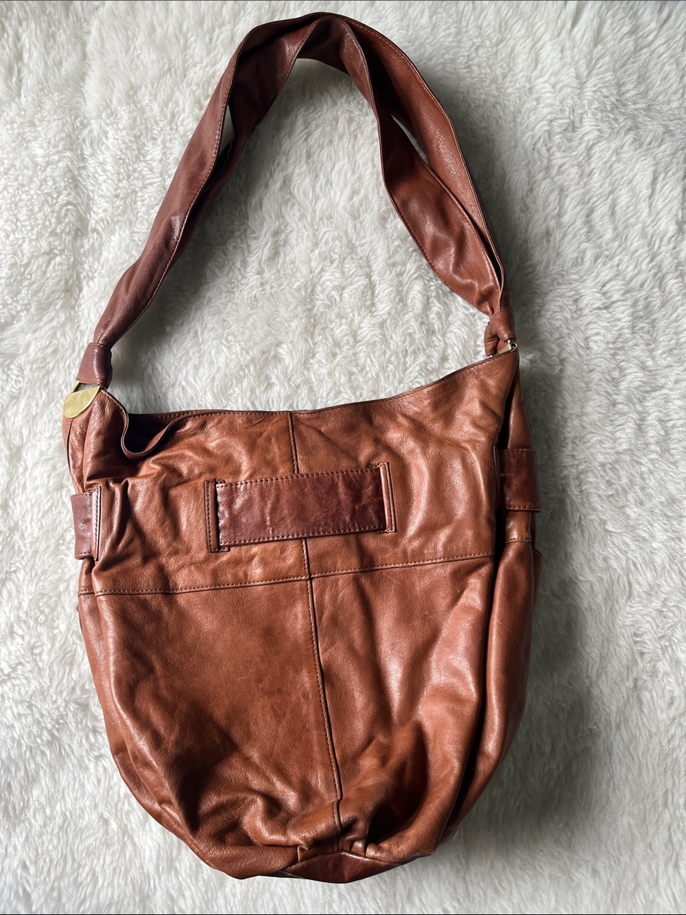 Kooba Devin tie front chestnut leather hobo bucket bag EUC - Picture 3 of 17